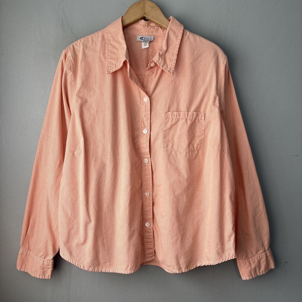 Old Navy Button Up Shirt Size XL Orange Gingham Cotton Preppy Business Casual